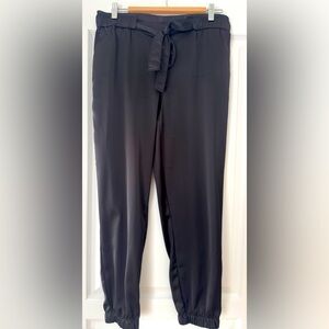 Rachel Zoe Joggers Womens Black Satin Elastic Waist Drawstring Pockets